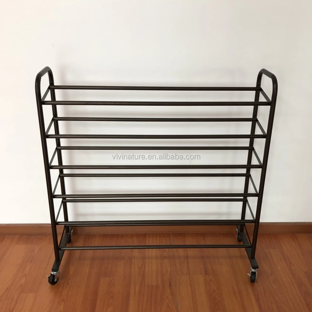 Metal Frame Shoe Rack With Anti Slip Tube 50 Pairs Rolling Shoes Rack