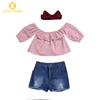 2 Year Old Baby Girl Clothes Pink Off Shoulder Top + Denim Pants New Baby Girl Infant Clothes Outfit Set