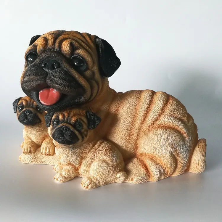 Mother With Two Children Sitting Together Bulldog Resin Life Size