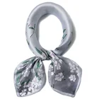 2019 Korea Fashion Ladies Digital Print Grey Satin Artificial Silk Scarves For Sale