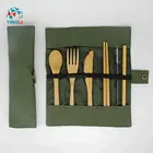 Gift Yingli Natural Bamboo Travel Utensils Knife Fork Spoon Straw Chopsticks Camping Cutlery Gift Set With Pouch