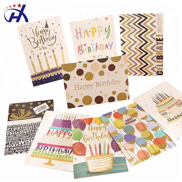 wholesale embossing glitter hot stamping happy birthday greeting