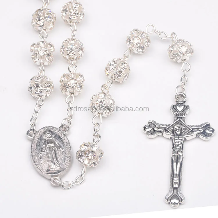 Amazon Hot Selling White Zircon Crystal Ball Catholic Rosary Necklace with Antique Silver Miraculous Medal
Amazon Hot Selling White Zircon Crystal Ball Catholic Rosary Necklace with Antique Silver Miraculous Medal
