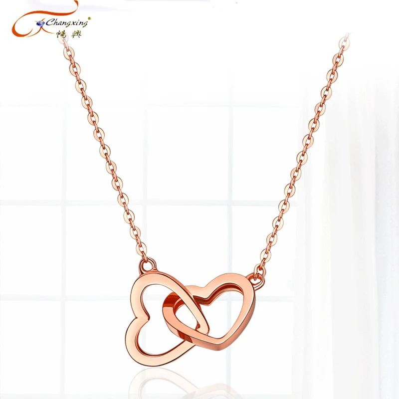 24k gold plating jewelry double hearts necklace pendant
