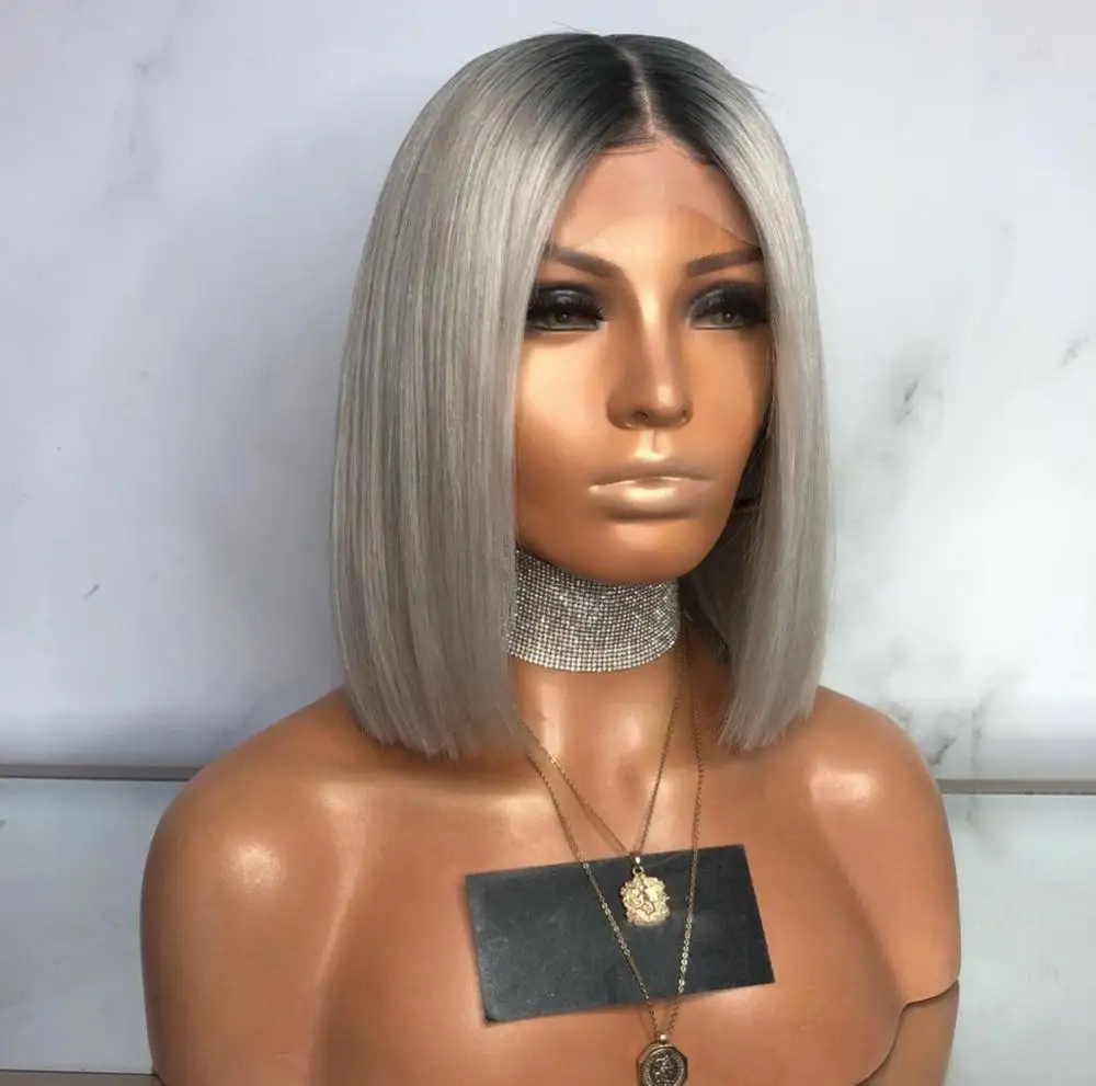 Chic Style Cut Bob European Hair Wigs Middle Part Ombre Silver Color 100% Remy Human Hair Full Lace Wigs For Fashion Women, Ombre silver color full lace wig
Chic Style Cut Bob European Hair Wigs Middle Part Ombre Silver Color 100% Remy Human Hair Full Lace Wigs For Fashion Women, Ombre silver color full lace wig