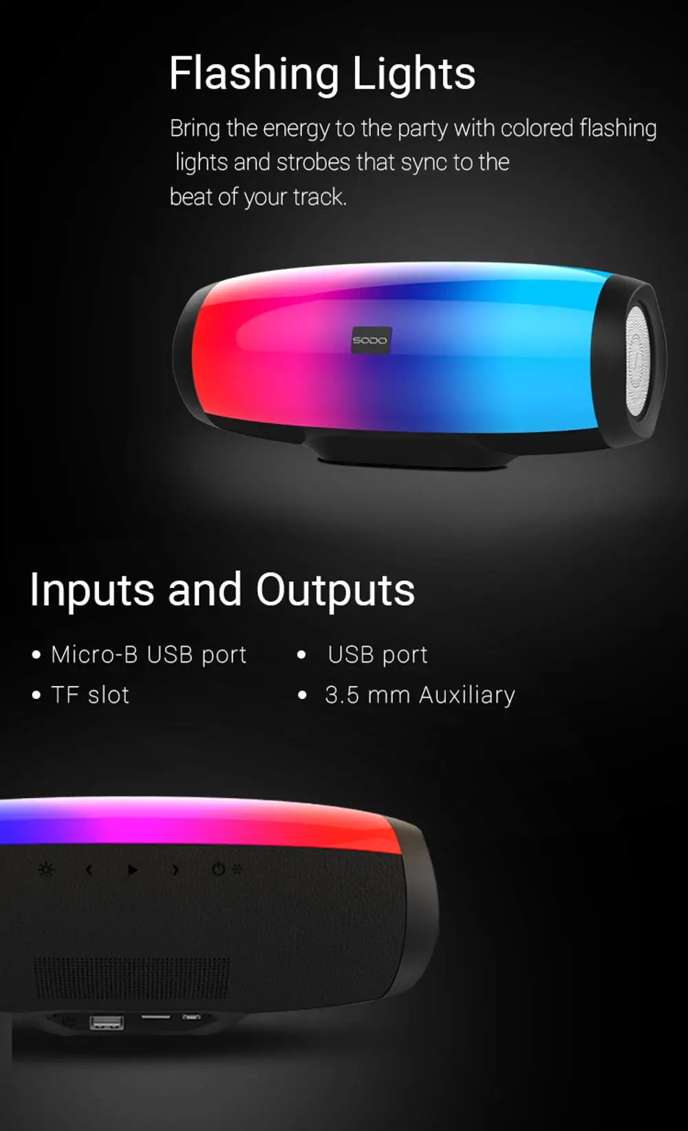 SODO Wireless Bluetooth Portable Speaker with HD Sound and Bass Bulit-in mic Handsfree Calling BT Speaker(RED) LED L1 - ANKUX.COM