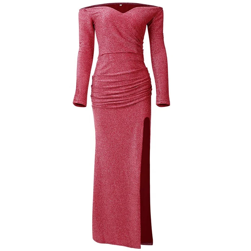 2019 fashion new off-the-shoulder one-shoulder long-sleeved dress sexy high-cut fork slim bag hip fishtail evening dress, Red
2019 fashion new off-the-shoulder one-shoulder long-sleeved dress sexy high-cut fork slim bag hip fishtail evening dress, Red