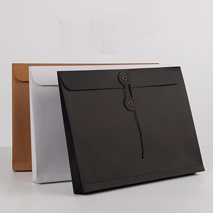 A5 et A4 Personnalisé fantaisie design noir brun papier kraft blanc bouton fermeture enveloppe avec ficelle