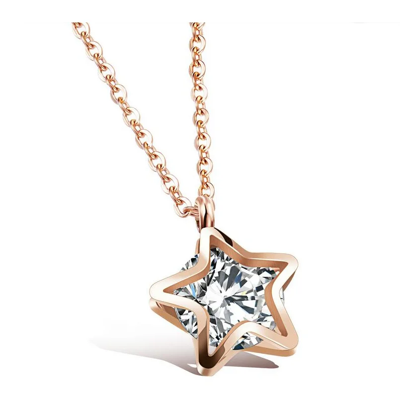 Korea Style Stainless Steel Rose Gold Plated Five-pointed Star Zircon Small Pendant Necklace
Korea Style Stainless Steel Rose Gold Plated Five-pointed Star Zircon Small Pendant Necklace