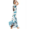 Striped Blue Floral Short Sleeve Long Dresses Women Elegant Party Beach Boho Vestido longo V-neck Casual Dress