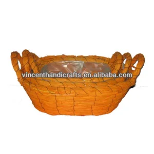 house decoration gift orange oval rattan flower pots with