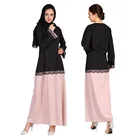 Hot selling prink muslim women wear premium polyester lace abaya dress