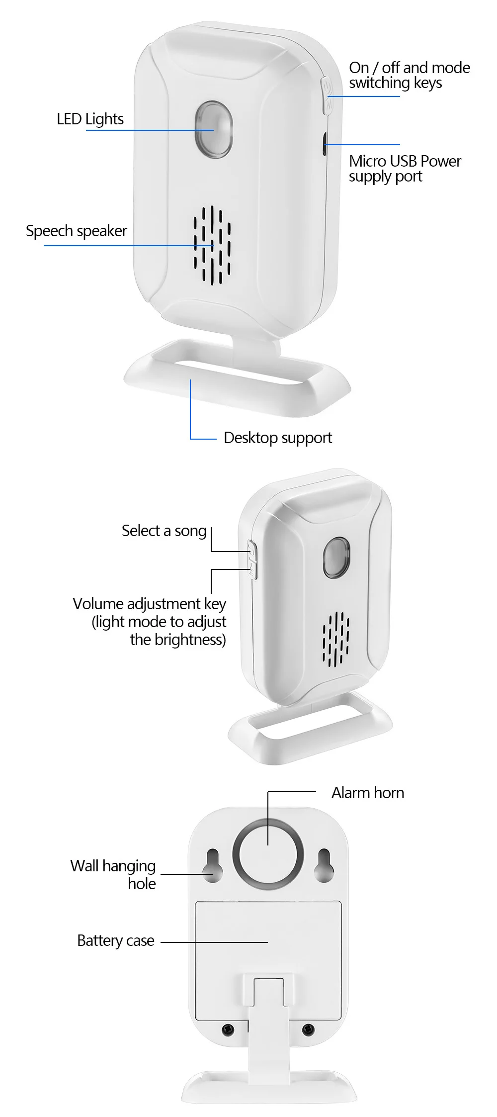 Pir Motion Sensor Infrared Talking Door Alarm Doorbell With