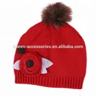 Winter Warm Acrylic Knitted Red Flower Beanie Hat for Baby Infant Toddler Kids