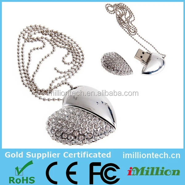 jewelry crystal heart shape usb pen flash dirve for gift