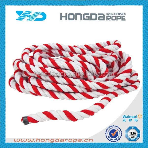 16mm thick 3strand twisted cotton rope,white with red trace, View 3