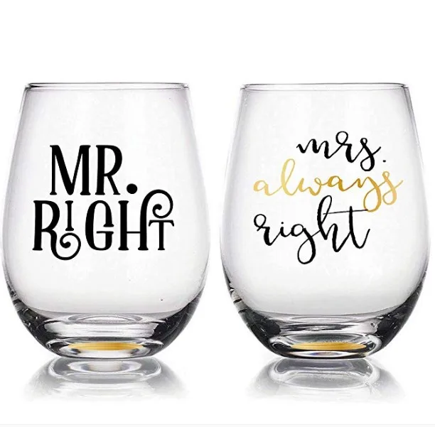 Mr Right and Mrs Always Right 16--20oz Stemless Wine Glasses Set 2 Couple Glass Cup, Transparent
Mr Right and Mrs Always Right 16--20oz Stemless Wine Glasses Set 2 Couple Glass Cup, Transparent