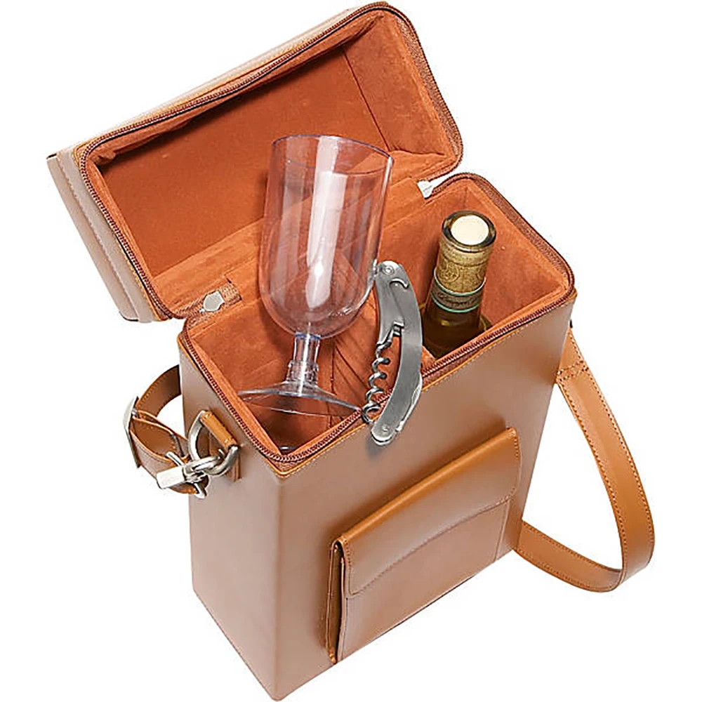 PU Leather Reusable Wine Bottle Carrier Tote Cooler Bag ECO FRIENDLY 