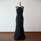 Sexy strappy straps Black Satin V Back Long Wedding Bridesmaid Evening Prom Dress
