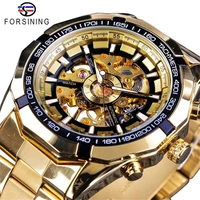 

FORSINING 037 Brand Men Automatic Watch Luxury Skeleton Mechanical Watches Men's Gold Stainless Steel Clock
