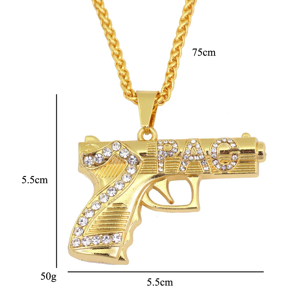 Low Moq High Quality American Hiphop Necklace 2pac Pistol Necklace Men Gold Jewelry Wholesale