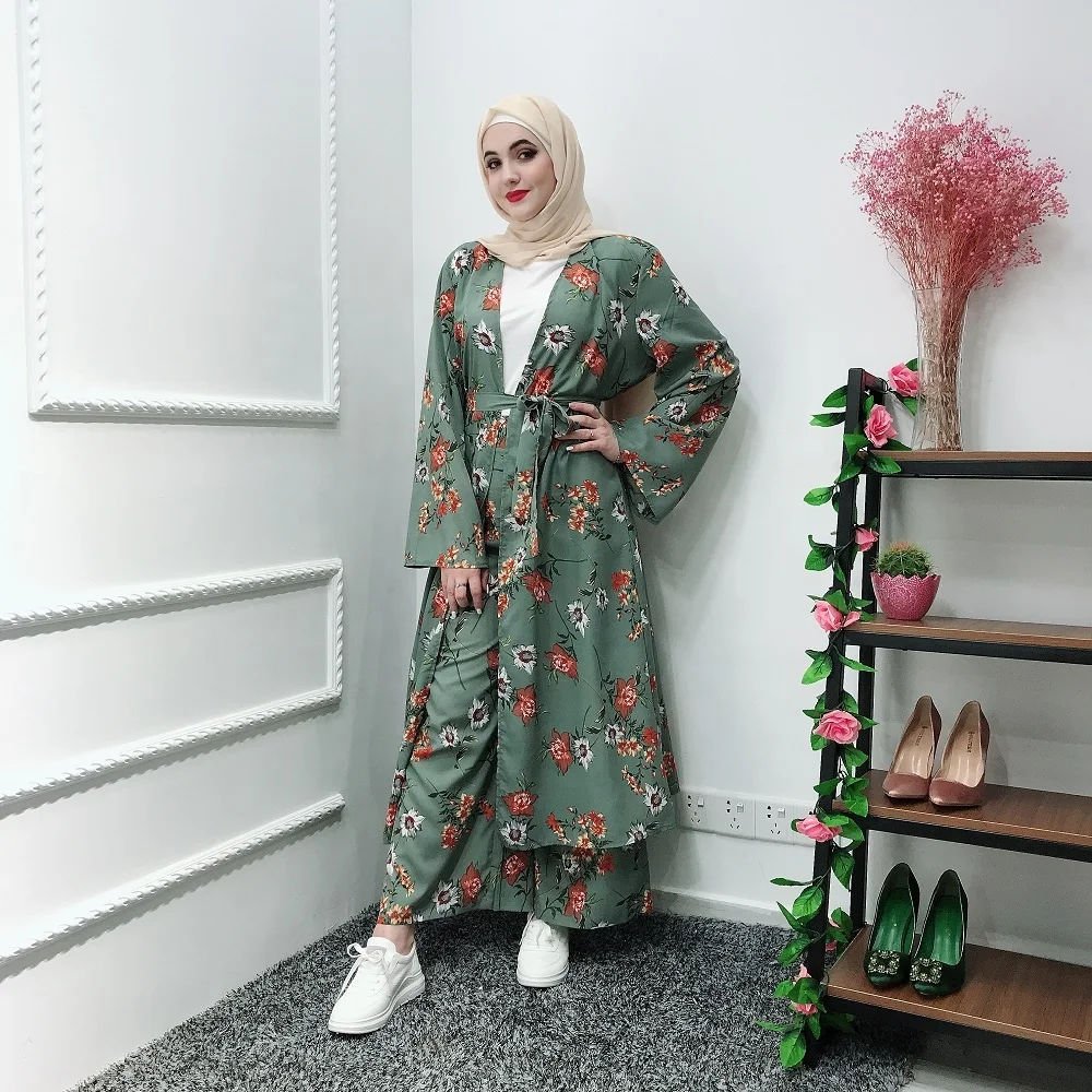 Wholesale newest two-piece set women clothing muslim dress fashion abaya with pants, Green
Wholesale newest two-piece set women clothing muslim dress fashion abaya with pants, Green