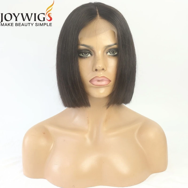 

180% Cheap Glueless Short Blunt Cut Bob Wig Center Part Virgin Peruvian Hair Lace Front Wigs