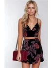 Women's Sexy Casual Rose Printed Skirt Two Piece Spaghetti Strap Tops And Side Slit High-Waisted Mini Dress