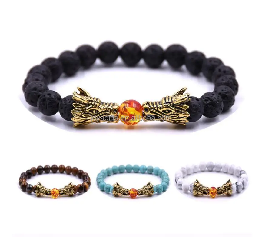 Handmade Natural Semi Precious Stones Gold Plating Dragon Head Charm Bracelet for Men and Women
Handmade Natural Semi Precious Stones Gold Plating Dragon Head Charm Bracelet for Men and Women