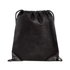 Decorative printed nylon black drawstring bag
