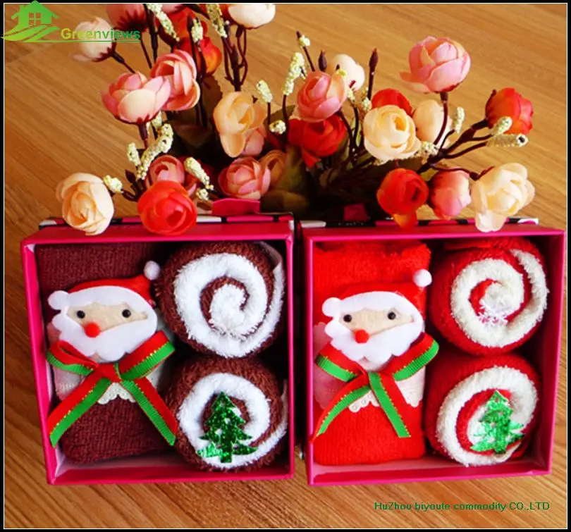 promotion christmas gift towel set packing xmas santa claus