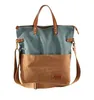 High-class durable cotton Canvas tote bag with real leather old fashion canvas bag