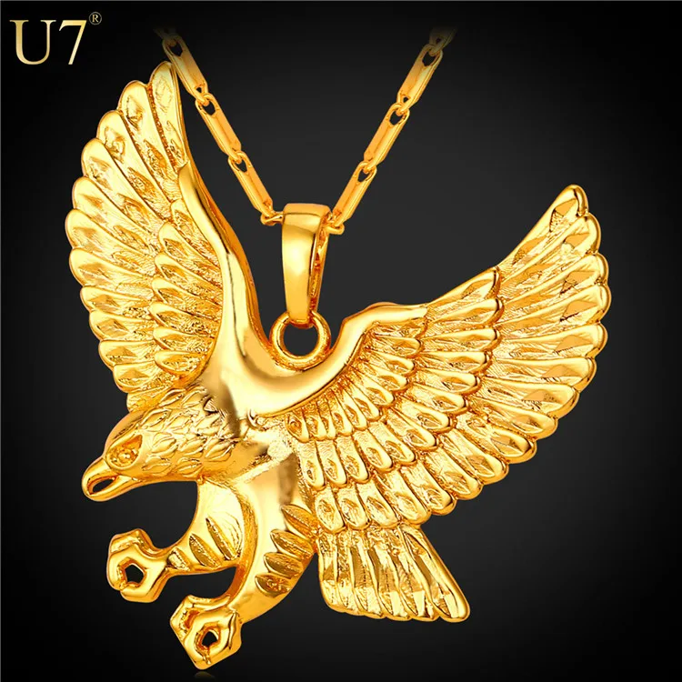 

U7 Eagle Necklace Men Jewelry Trendy 18K Gold Plated Wholesale Animal Hawk Wing Charm Pendant Necklace