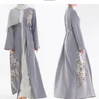 New design Chinese style embroidery flower women front open muslim dubai abaya dress