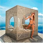 Sun Lounger Bamboo Furniture Daybed 2018 Rattan Weave Cube Outdoor Daybed Canopy Bamboo Garden Furniture