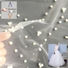 100 polyester embroidery mesh fabric with beads for wedding dress