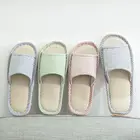 Striped fabric summer slippers female indoor home simple open toe EVA thick bottom non-slip couple shoes