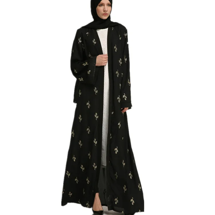 Trendy Modest Clothing Elegant Women Golden Embroidery Leafs Chiffon Black Dubai Open Abaya
Trendy Modest Clothing Elegant Women Golden Embroidery Leafs Chiffon Black Dubai Open Abaya