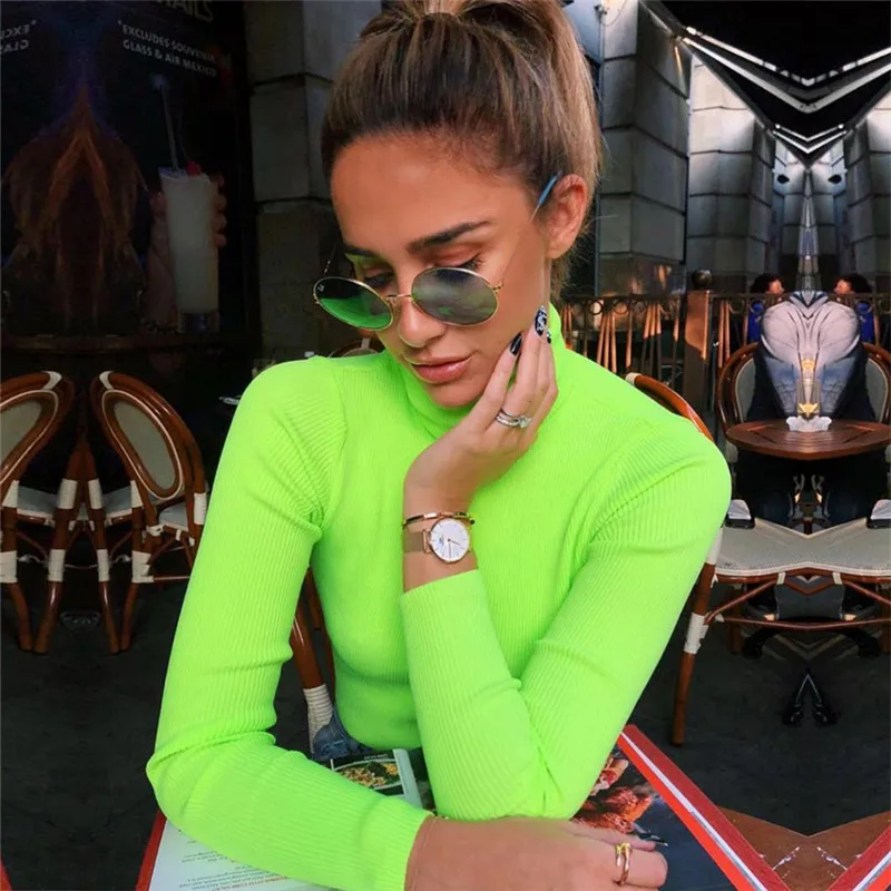 winter stylish high-neck tight long sleeve pullover slim bright color sweater, Green and red
winter stylish high-neck tight long sleeve pullover slim bright color sweater, Green and red