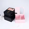 Custom Logo Black Luxury Packaging PVC Gift cardrboard Paper Wig Flower Box With Window And Ribbon closure