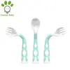 Plastic PP New Fold Spoon Children Toddler Baby Bendable Soup Feeding Spoon and Fork With Curved Handle for Kids