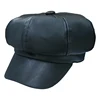 2019 Hot Sale Women Octagonal Waterproof Cap Faux Leather Hat Solid Color Newsboy Driving Black Hat 8 Panel Hat