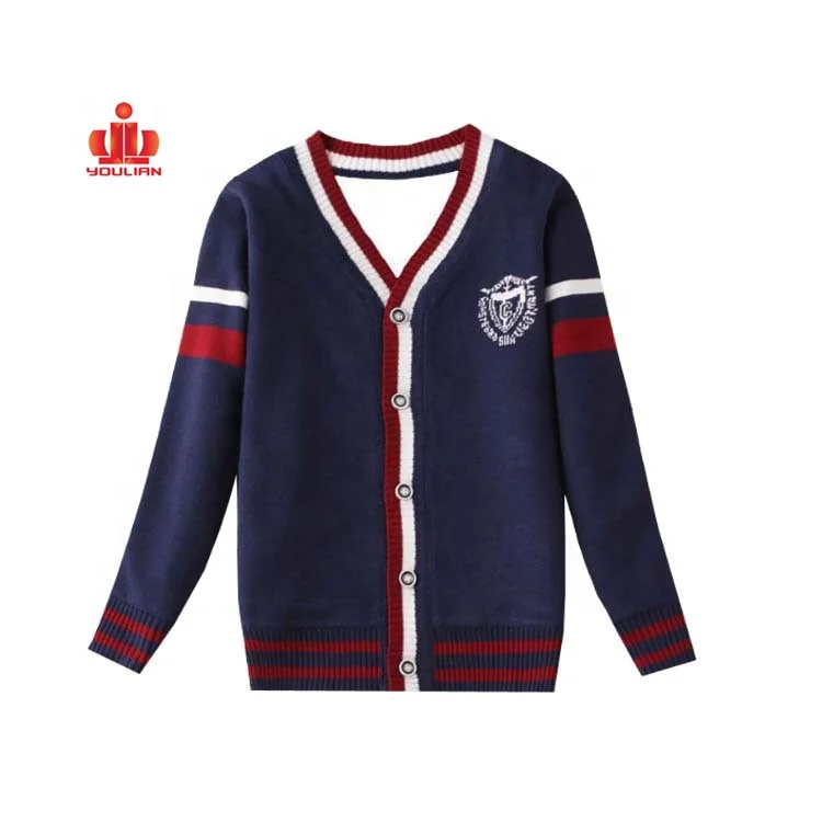

Wholesale China  new designs warm winter primary cardigan kids boys high school uniform sweater