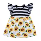 wholesale children boutique clothing flutter sleeve Zebra stitching striped black skirt baby girls printing dress