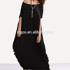 Black One Shoulder Dolman Sleeve Maxi Dress 100% Cotton Casual Batwing Sleeve Shift T Shirt Dress