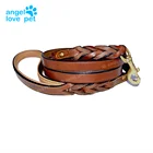 Real Leather Dog Long Leash Braided Pet Walking Leads Heavy Duty Cooper Hook dog leash
