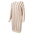 women striped crew neck ribbed pullover knit long dress