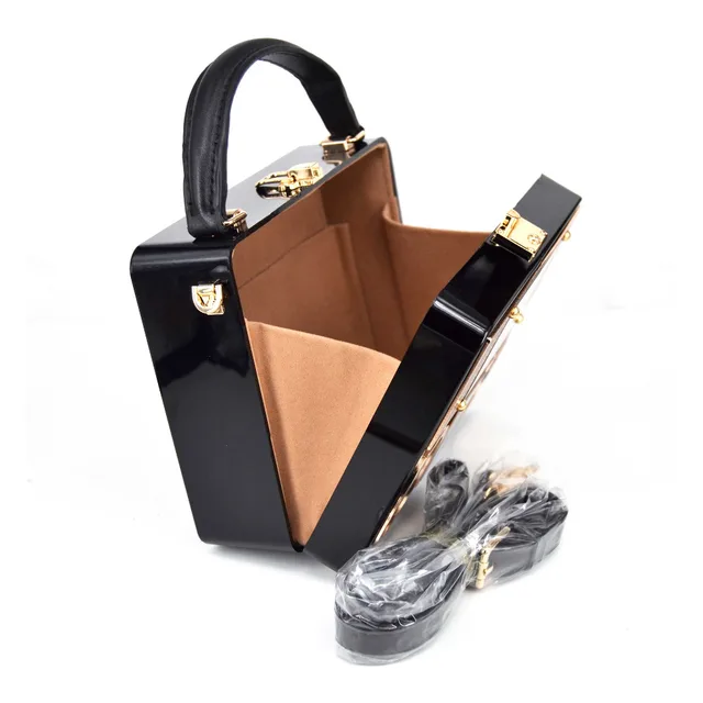 Buy Generic Fashion Box evening bag diamond flower Clutch Bag hollow relief  Acrylic luxury handbag banquet party purse women's Shoulder bag Color  Black-350850 at