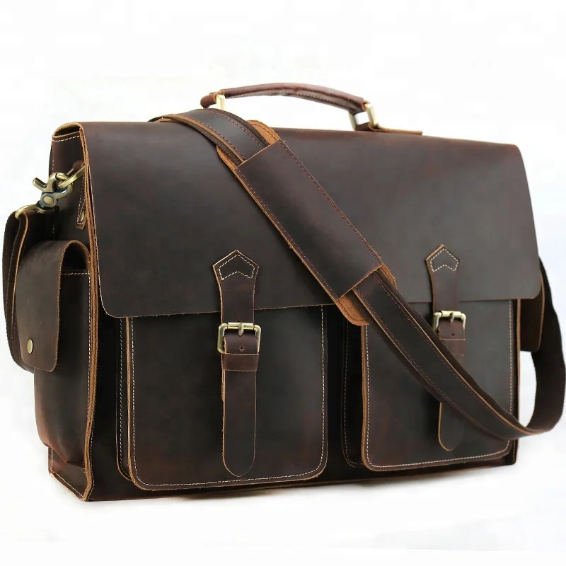 

TIDING Retro Vintage Men Large Capacity Genuine Cow Leather 17 inch Laptop Bag Briefcase
