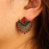 Kaimei yiwu imitation jewellery retro style gemstone fan shaped earring antique gold indian accessories earrings for women 2019